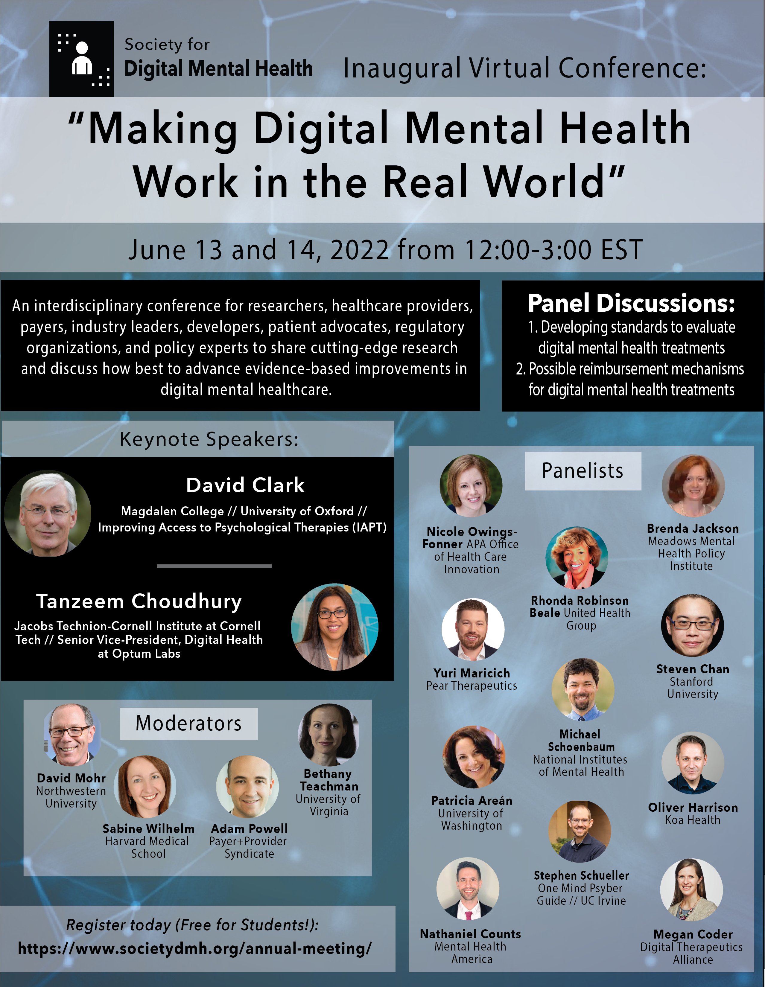 A flier advertising details of the Digital Mental Health annual conference. 